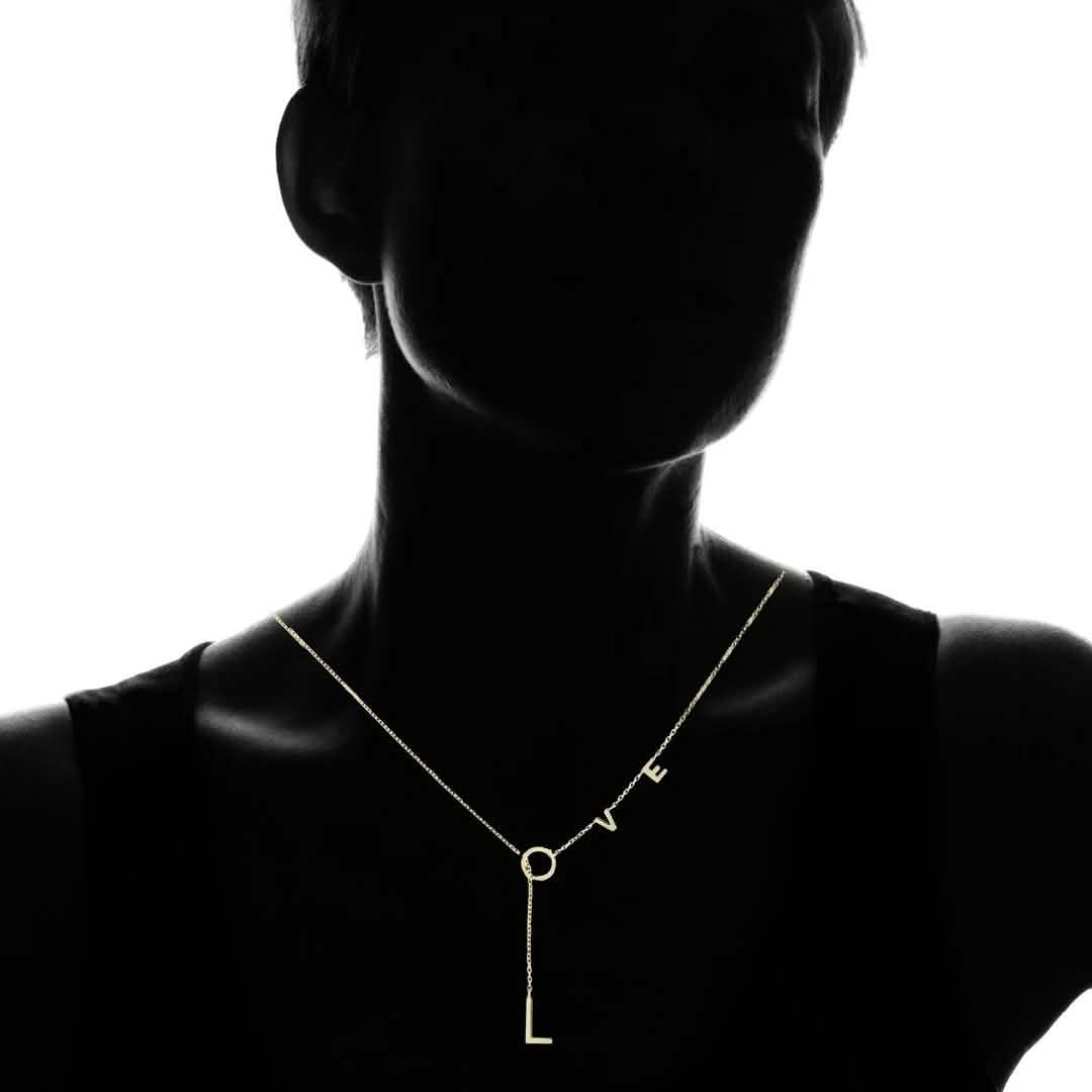 14K Gold Plated Love Lariat Necklace