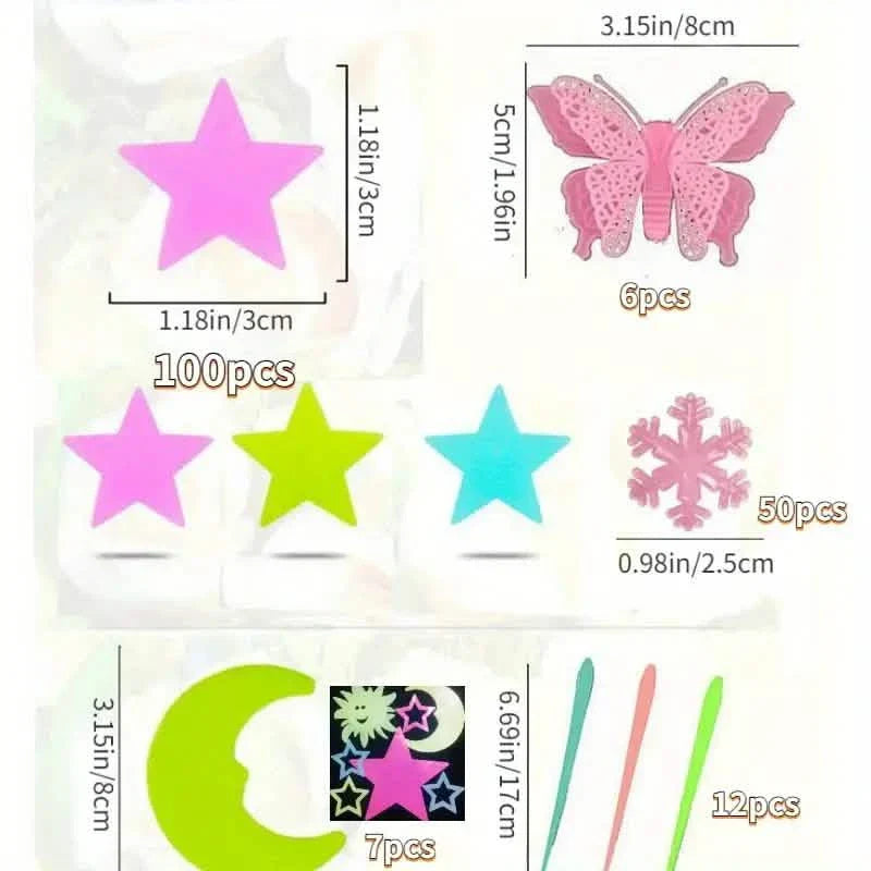 175-Pieces: Reusable Glow-in-the-Dark Star Wall Stickers with Shimmery Finish