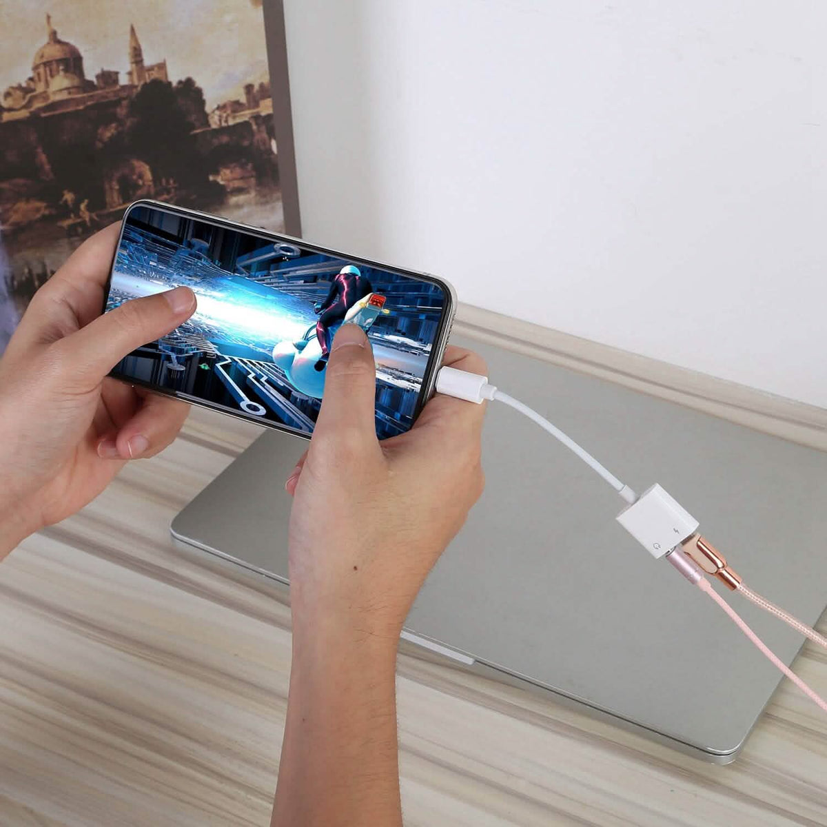 2-in-1 3.5mm Headphone Adapter Charger Audio Splitter Dongle