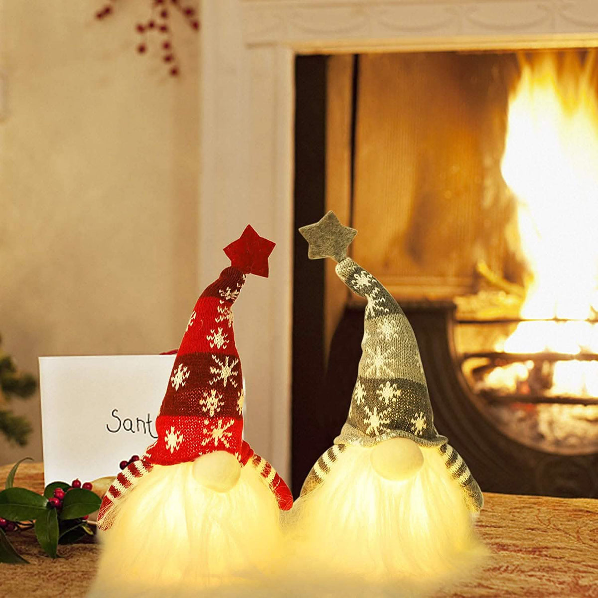 2-Pieces: 11" Lighted Christmas Gnome Santa