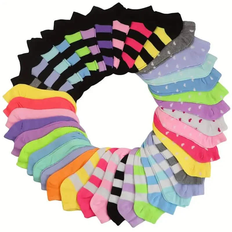 20-Pairs: Candy Color Socks, Casual & Breathable Low Cut Ankle Socks, Women's Stockings & Hosiery