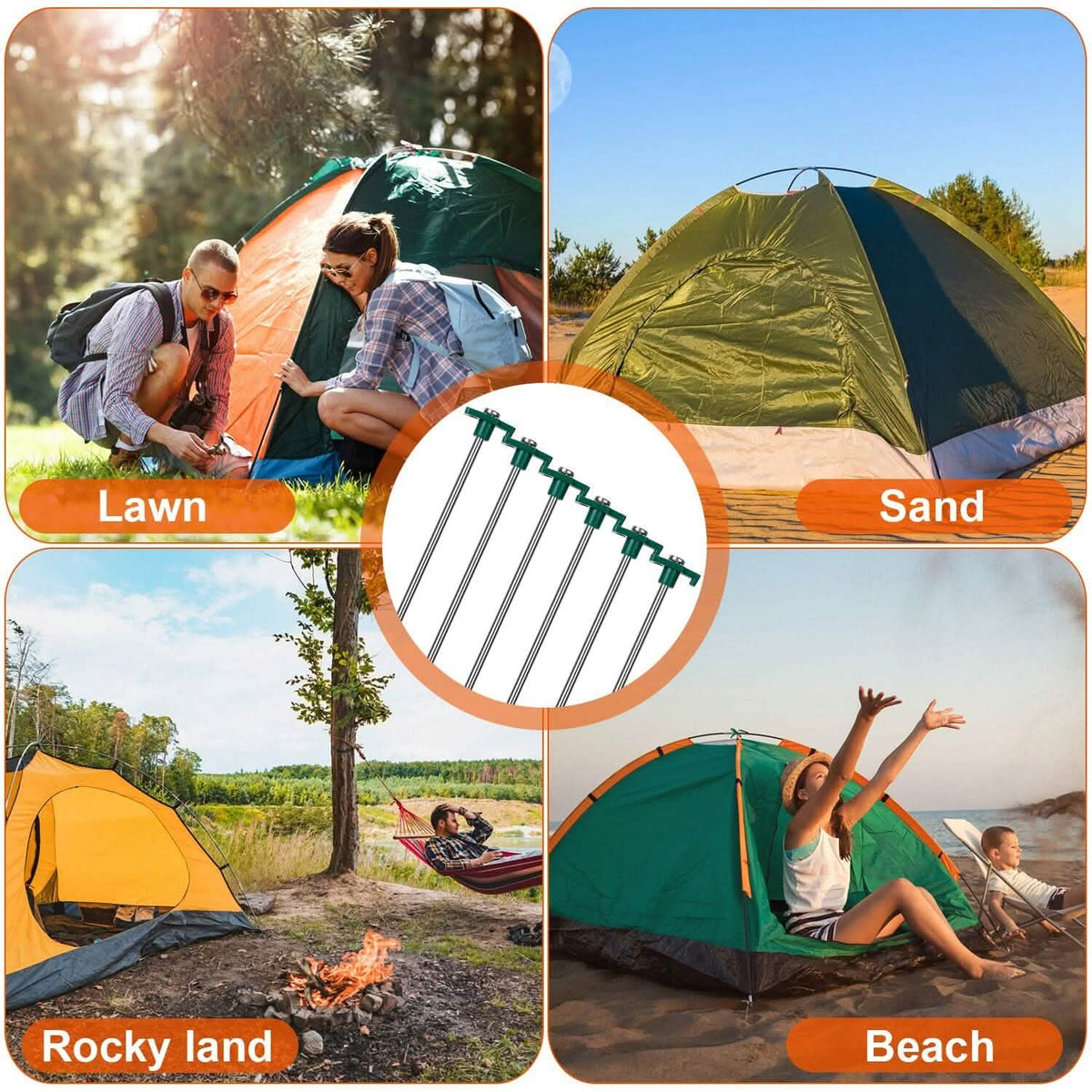 20-Piece: 9.8-Inch Tent Pegs Ropes Set