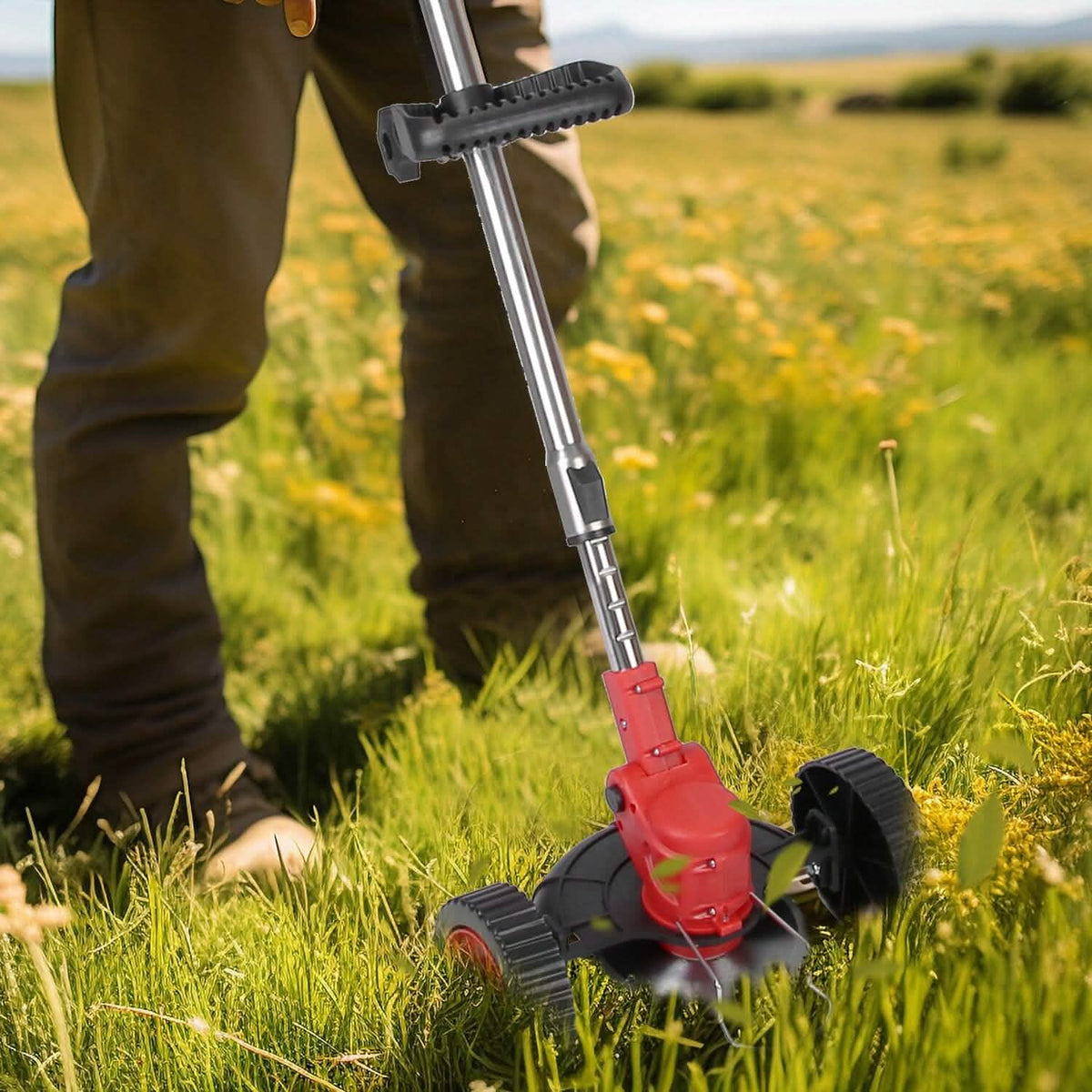 3-in-1 Electric Cordless Grass Wacker Battery Powered Grass Trimmer with Wheels Adjustable Head with 2-Pieces 2500mAh Batteries