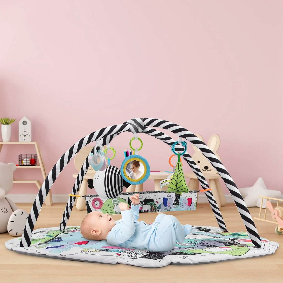4-in-1 Baby Gym Play Mat Ball Pit with Pillow 18 Balls 9 Toys for 0-3 Years Old
