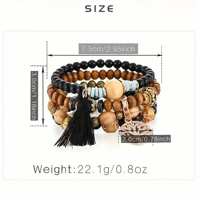 4-Piece Set: Creative Bohemian Bracelet, Layered Beaded Stretchable Bracelet