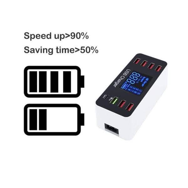 8A40W Charger Adapter Type C Hubs Quick Charge 3.0 USB Multi Port USB Charger Dock Station LCD Display with Smart Identification