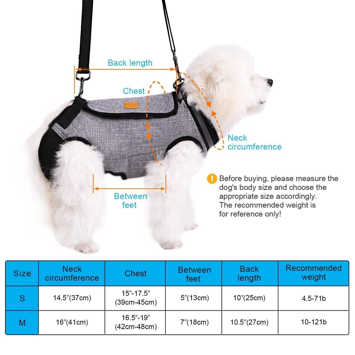 Dog Lift Harness Adjustable Pet Sling Bag Assist Aged Disabled Dogs Small