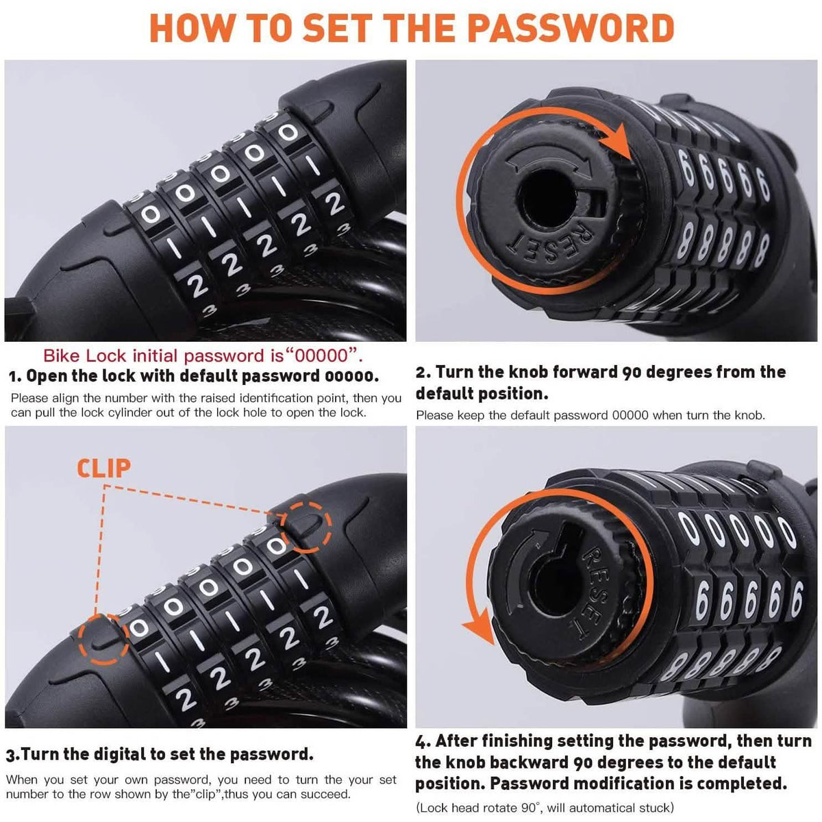 Famistar 4 Feet 5 Digit Resettable Combination Coiling Bike Chain Lock
