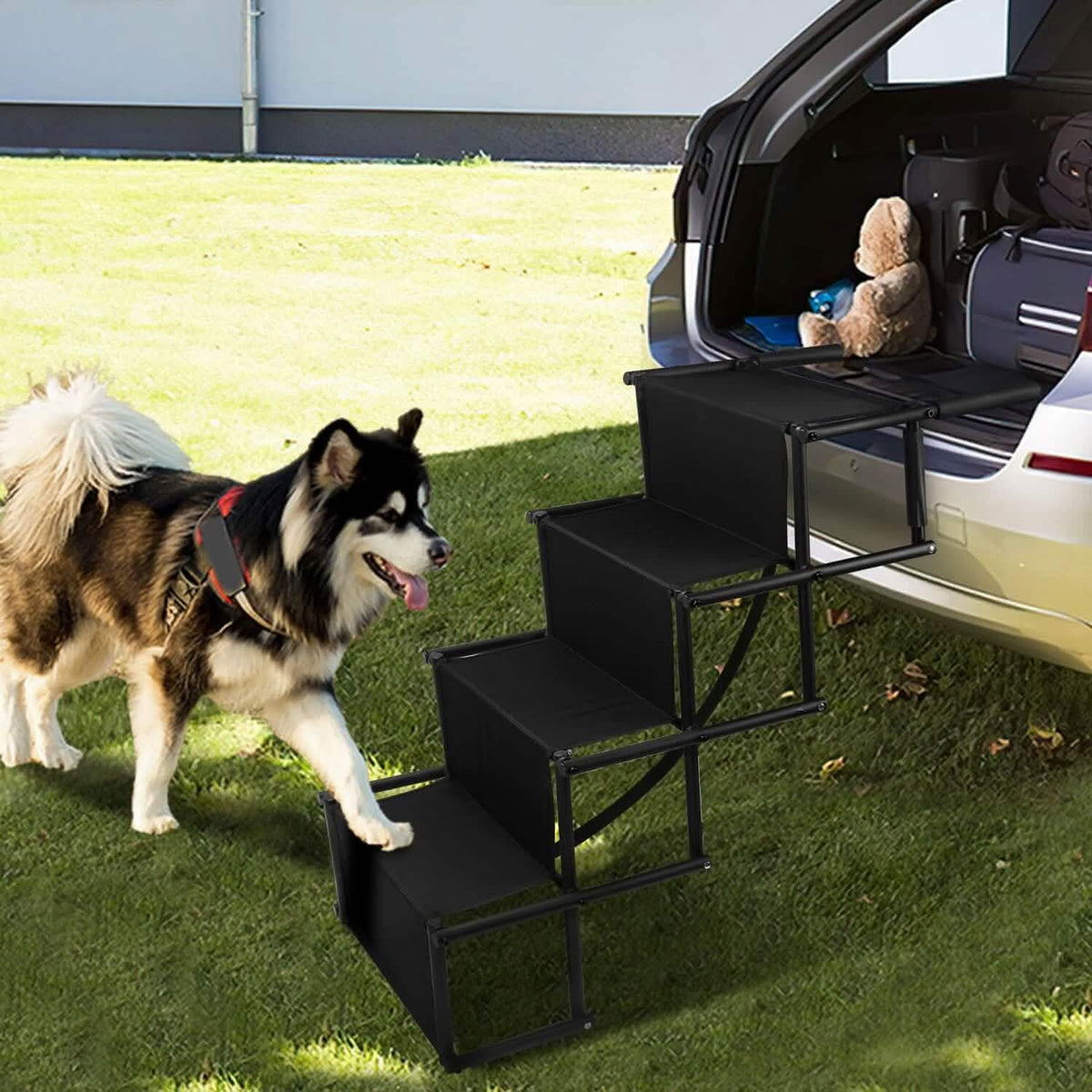 Foldable Dog Ramp 4 Step Collapsible Non Slip Stairs