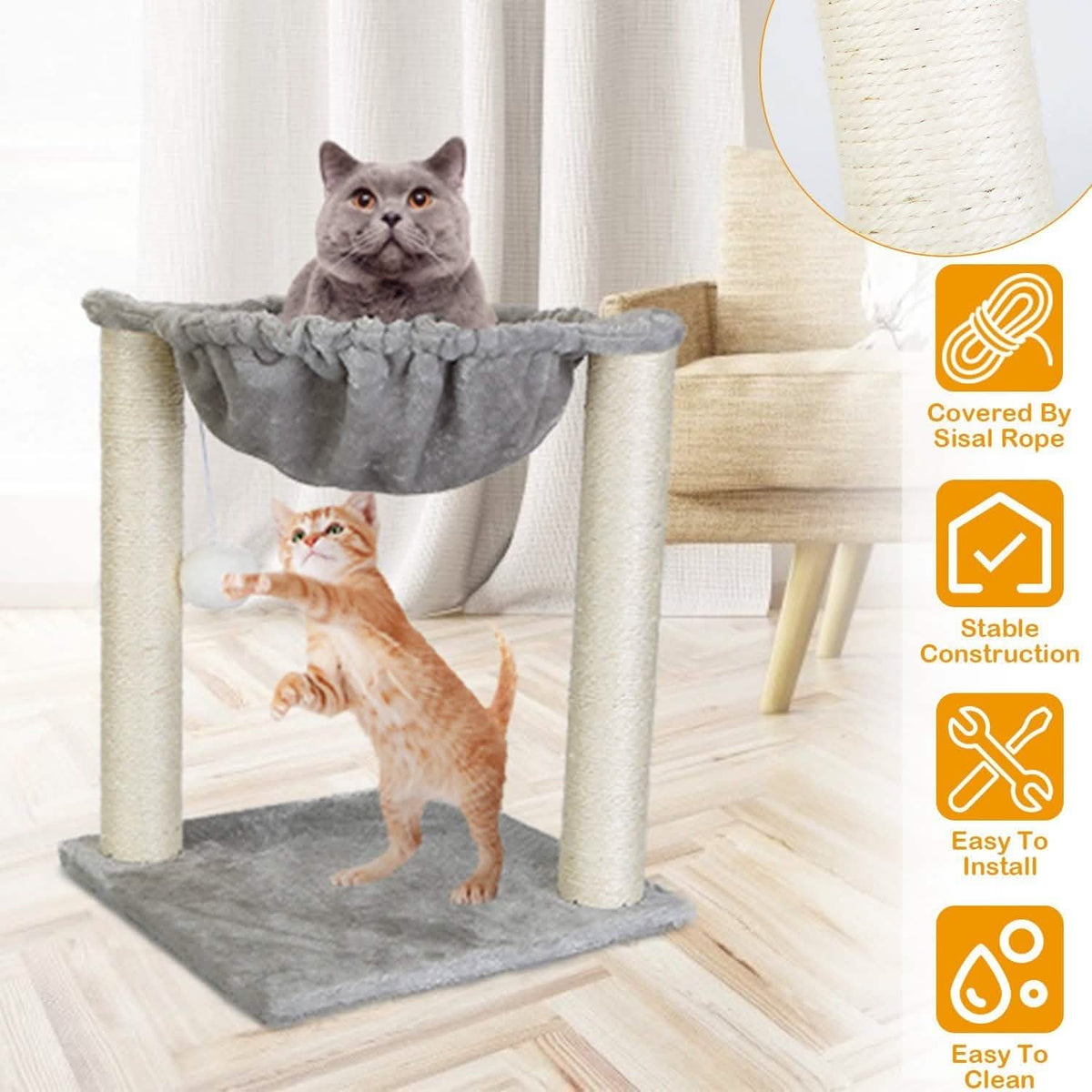 Fuzzy Kitten Scratching Post with Hammock