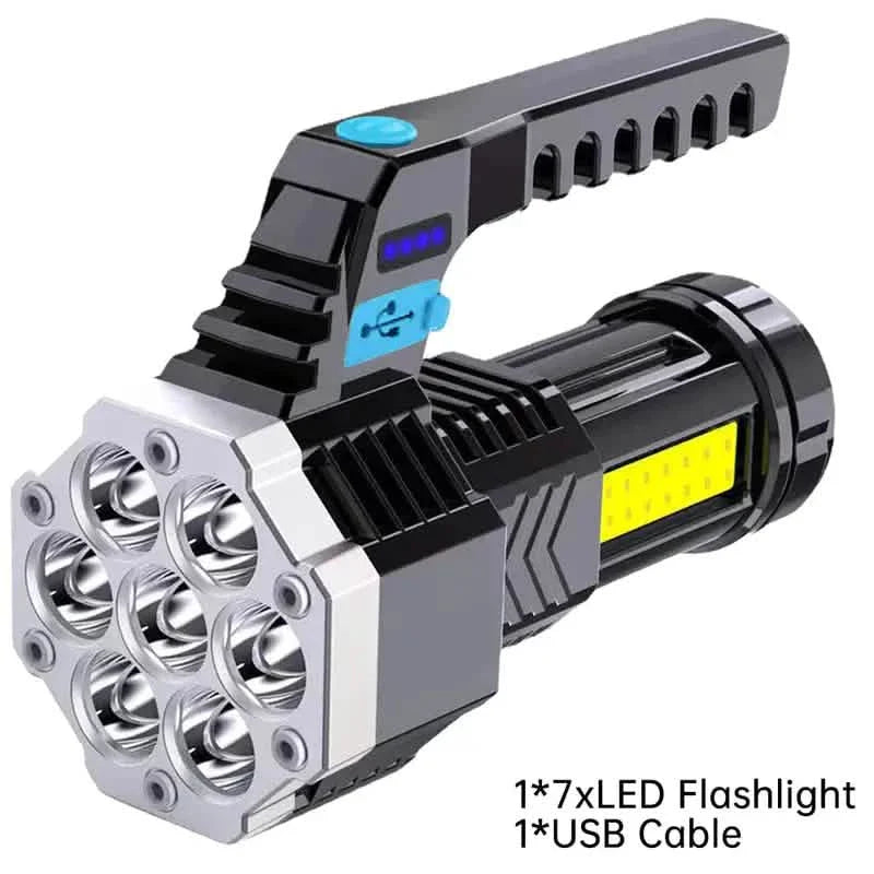COB 7 LED Handheld Flashlight - Rechargeable, Portable, and Water-Resistant with USB Charging