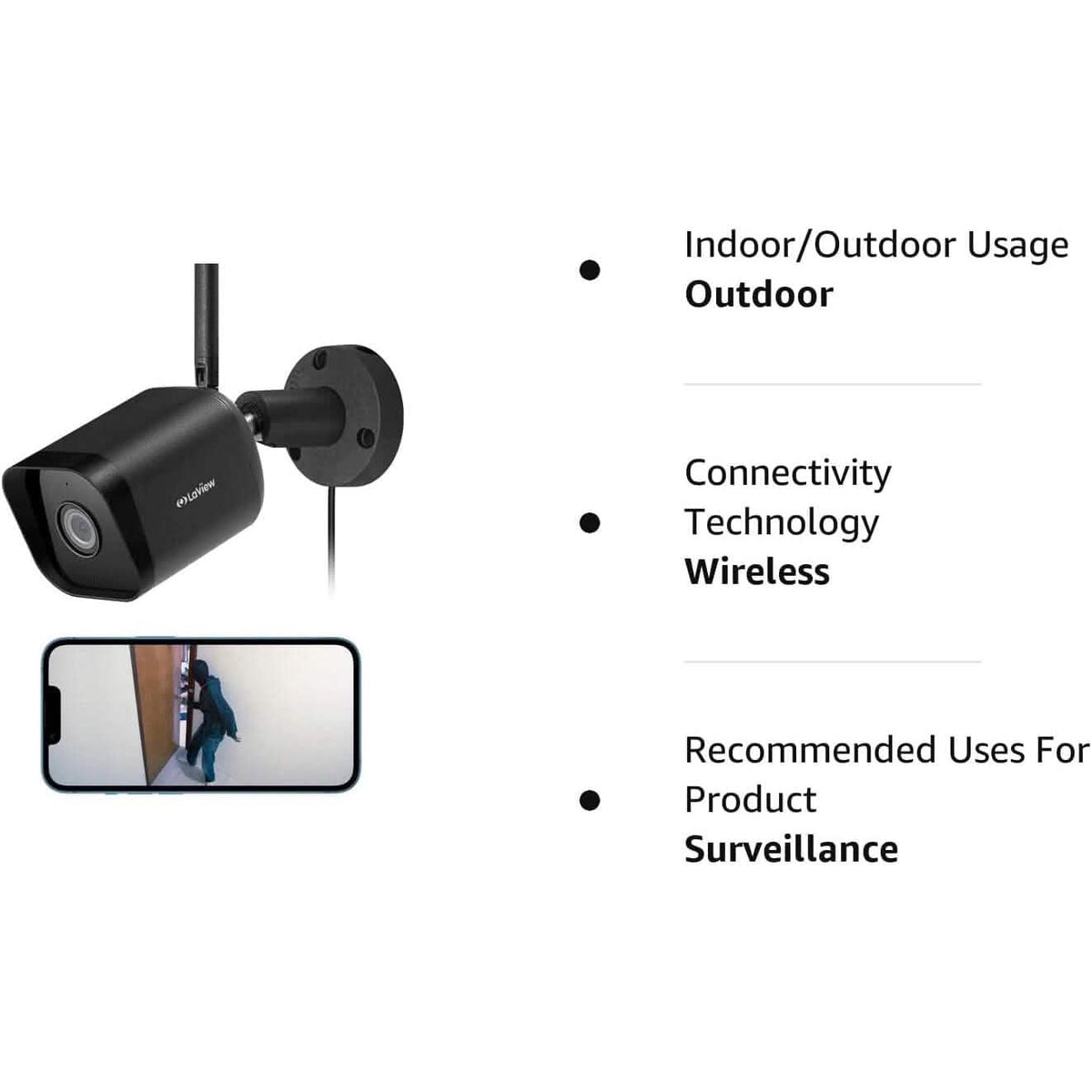LaView Security Camera Outdoor 1080P HD Wi-Fi Camera (Refurbished)