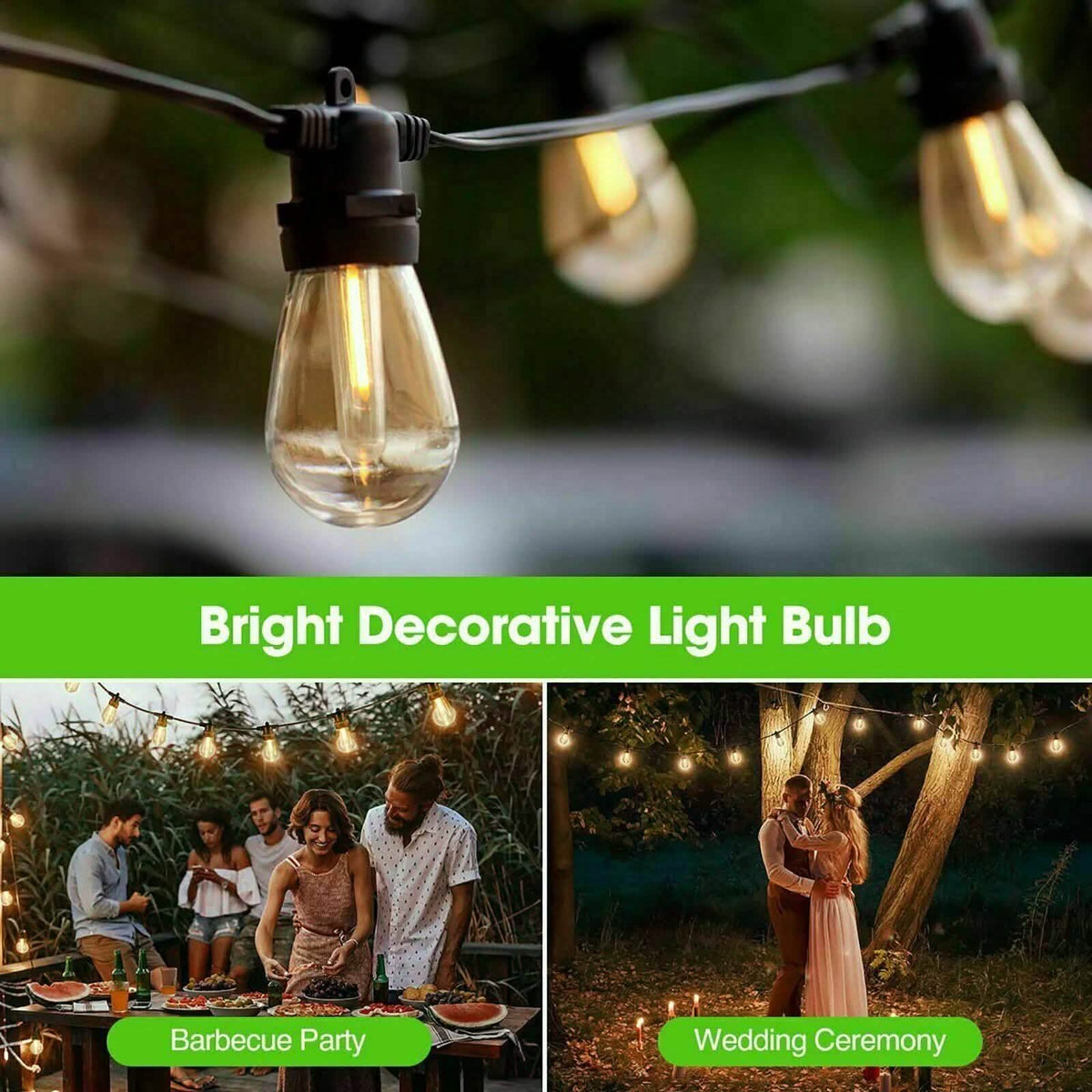 LED 15x S14 Bulbs Globe String Lights Commercial Grade Patio Outdoor Garden