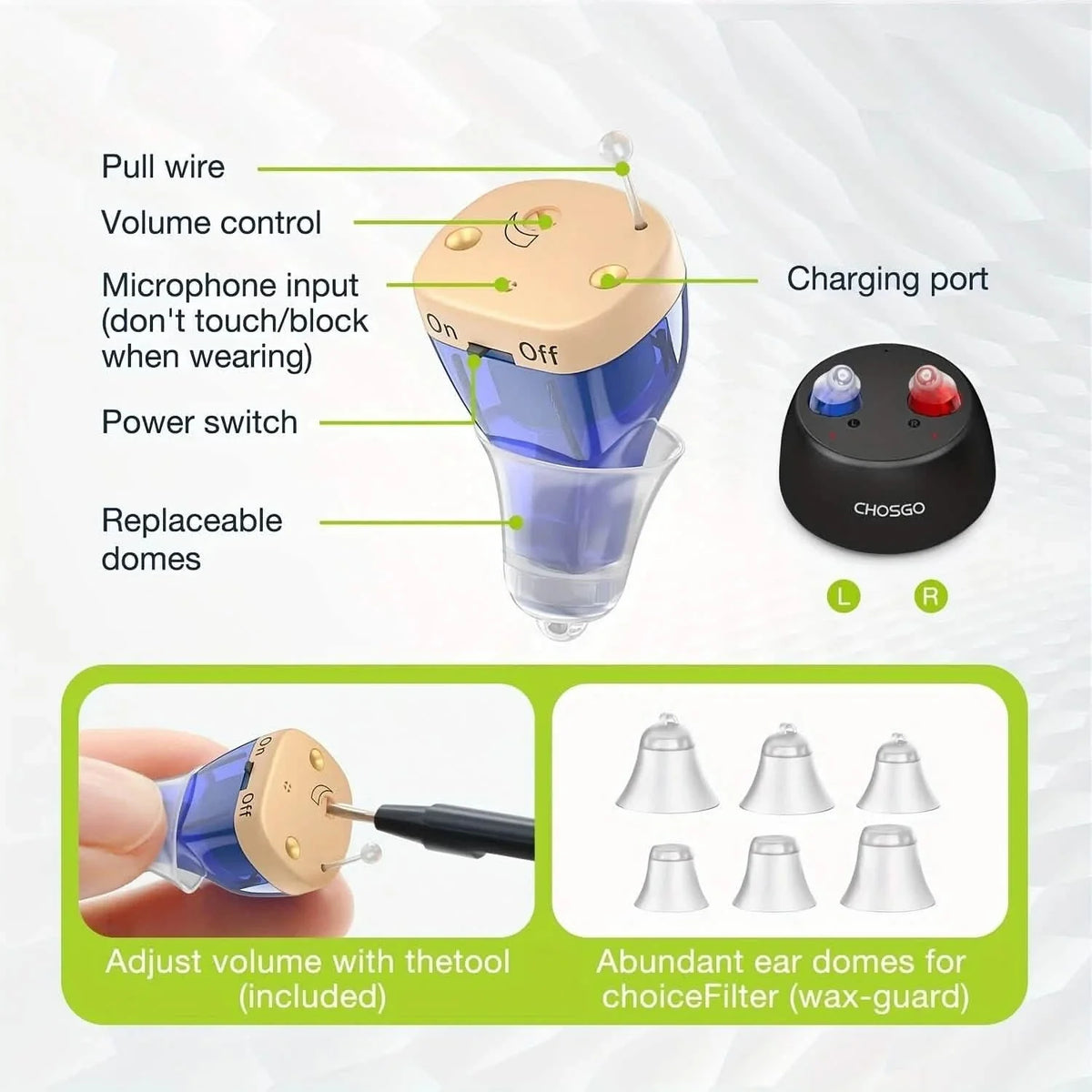 Rechargeable Hearing Aids – Invisible In-Ear, Noise Reduction, Volume Control