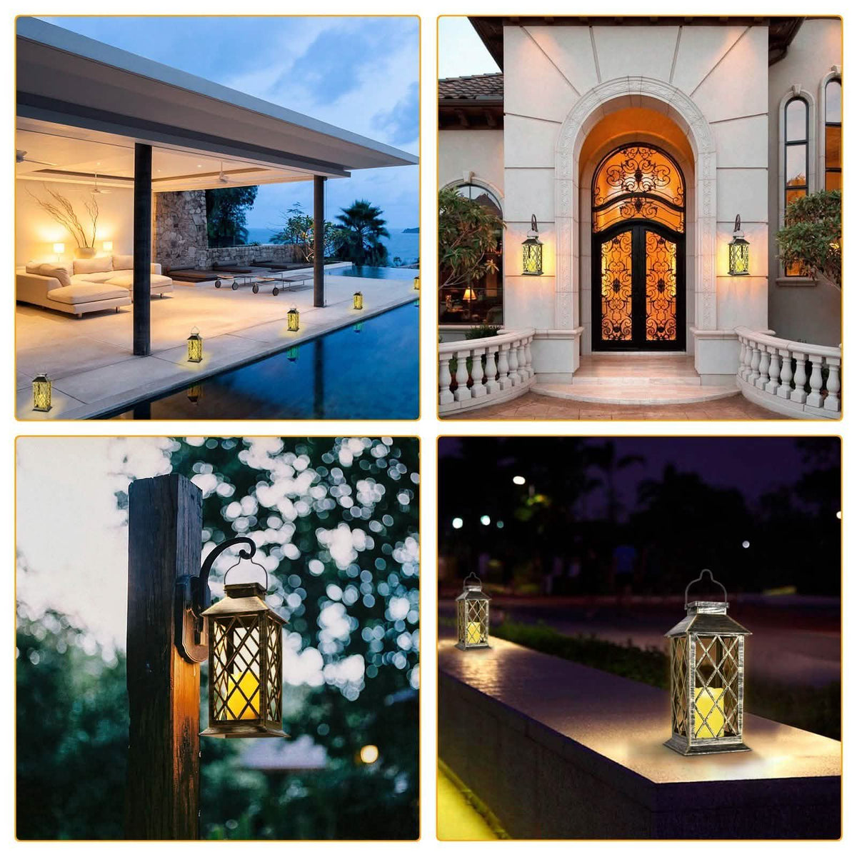Solar Powered Led Outdoor Lantern Waterproof Candle Hanging Light