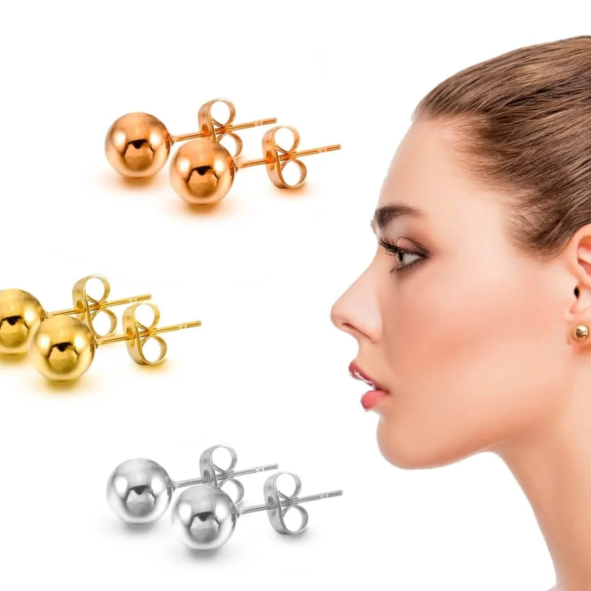 Stainless Steel Hypoallergenic Ball Shaped Stud Earrings