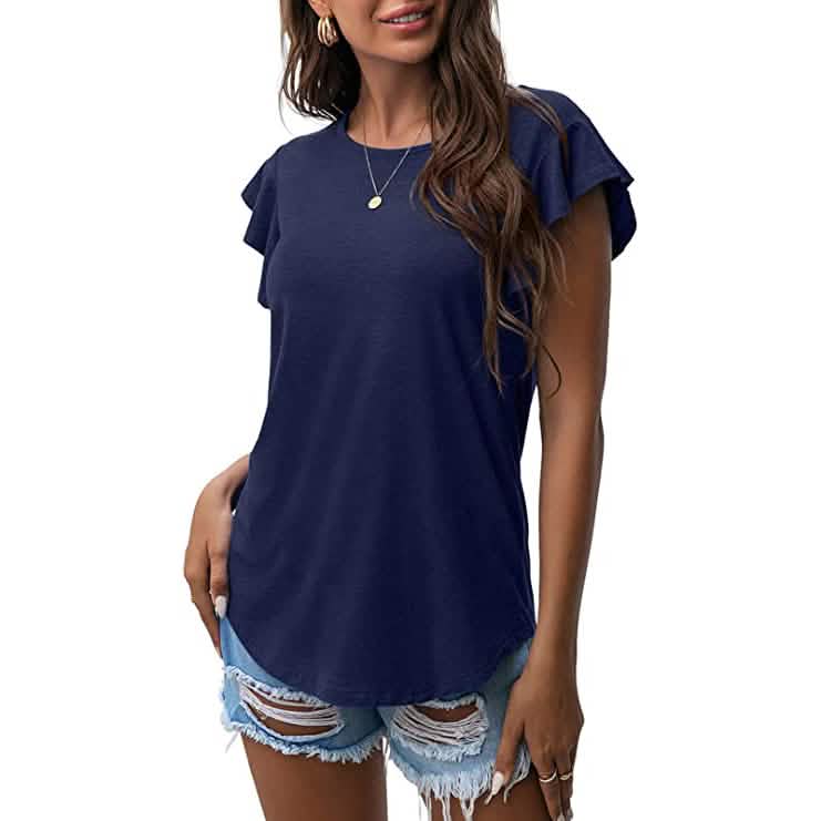 Summer Knit Ruffle Short Sleeve Top