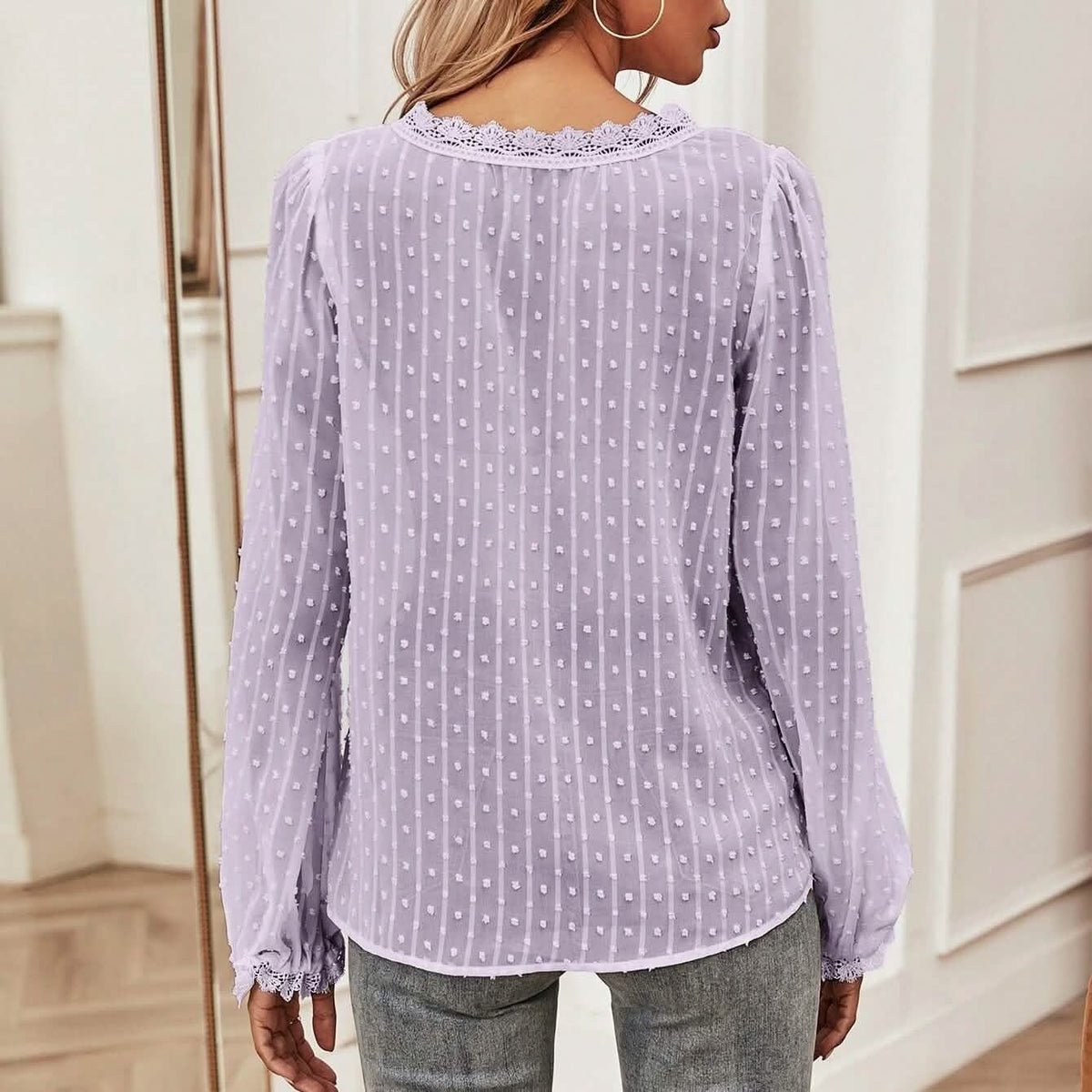 Swiss Dot Lace Panel Blouse