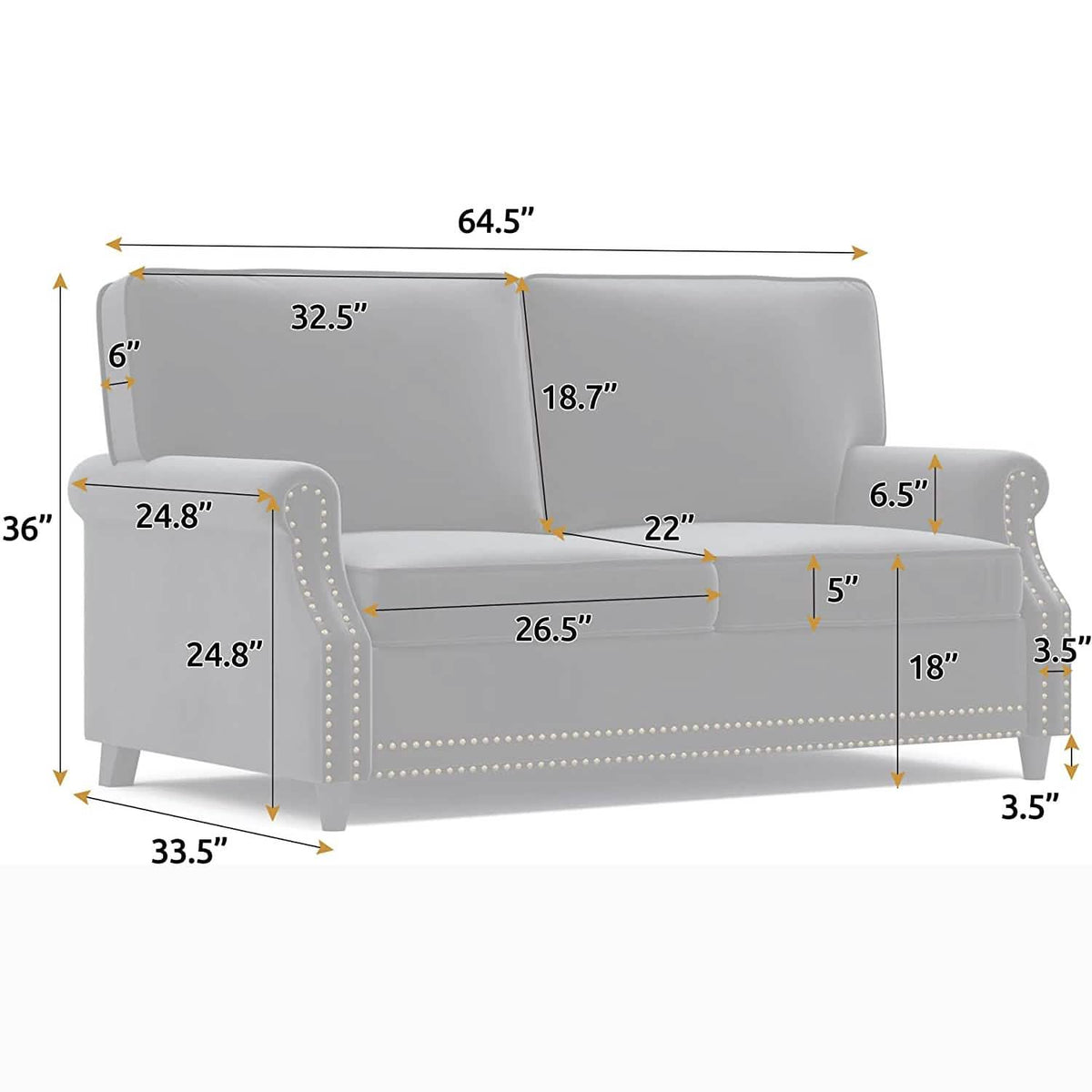 Velvet Roll Up Arm Chair Loveseat with Nail Head