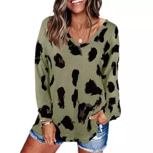 Women's V-Neck Leopard Print Inspired Top
