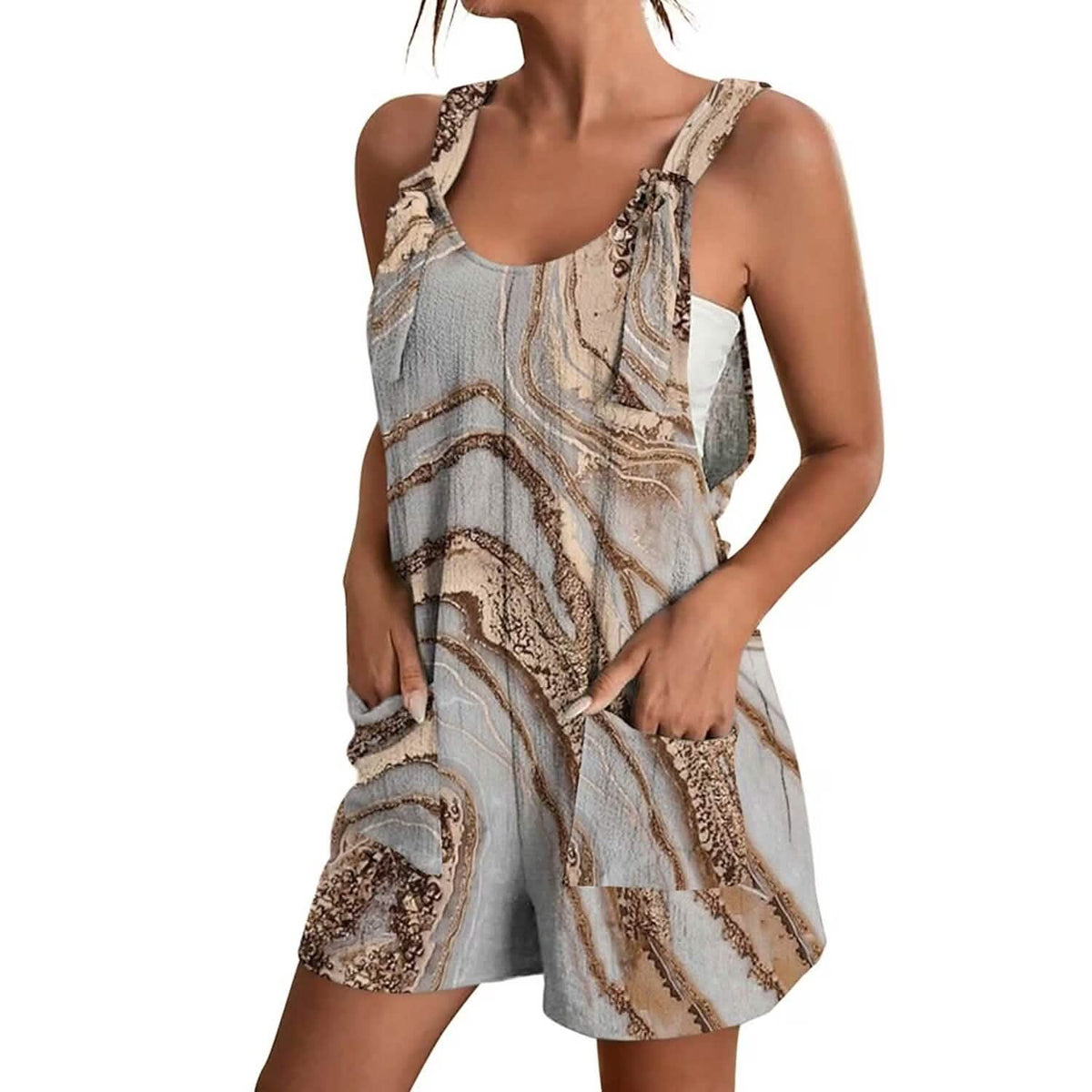 Womens V-Neck Strap Pocket Jumpsuit