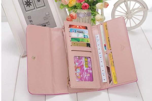 Womens Wallets Purses Plaid PU Leather Long Wallet Hasp Phone Bag