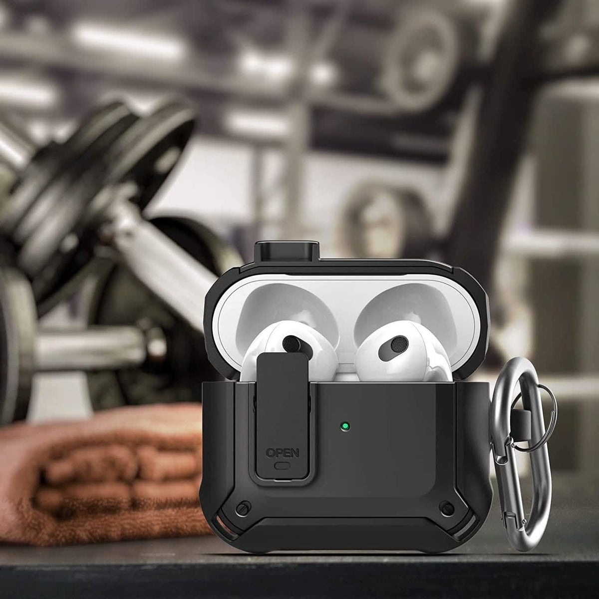 X-Armor for Airpods 3rd Generation Case with Locking Lid | Protective Carrying Pod with Carabiner Keychain (Airpods Gen 3)