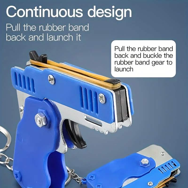 Foldable Metal Rubber Band Launcher Toy Keychain