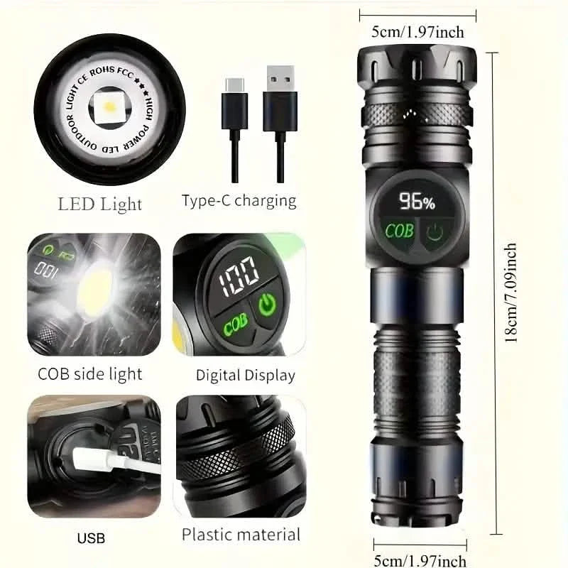 Rechargeable LED Flashlight with 5 Modes & Magnetic Base – Gift Box