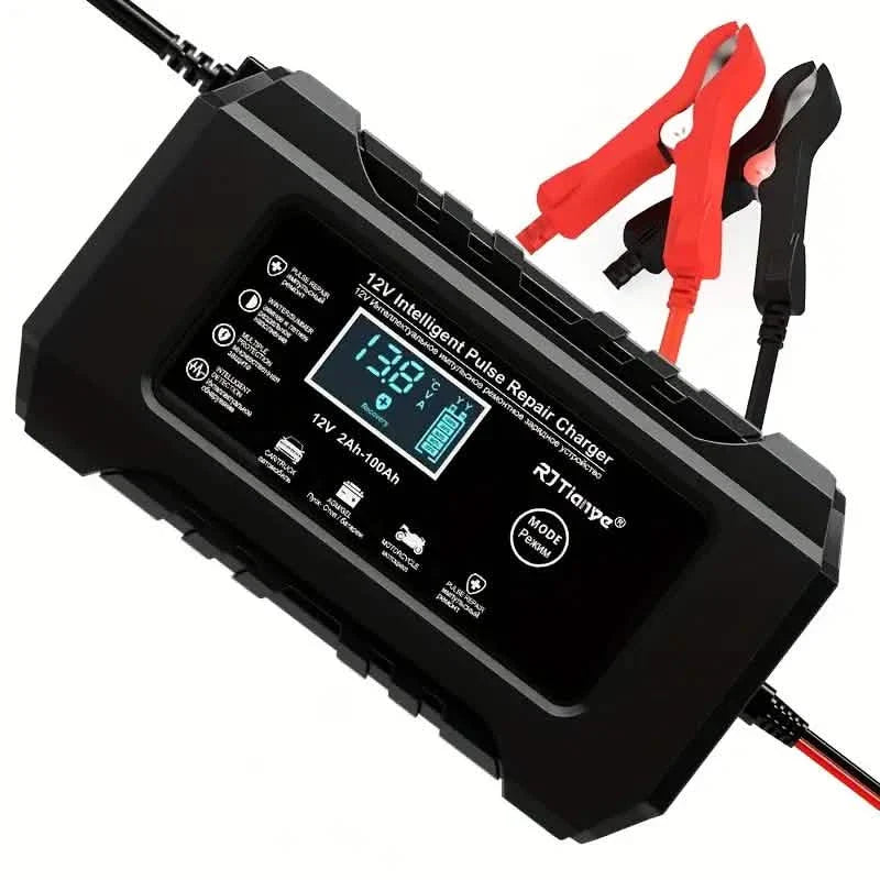 12V Intelligent Pulse Repair Smart Battery Charger with LCD Display
