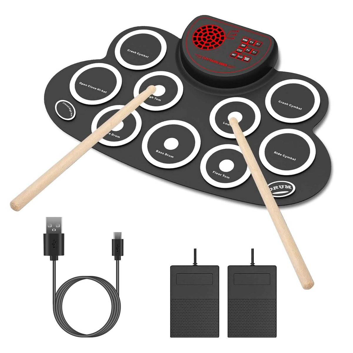 10 Pads Electric Drum Set Foldable