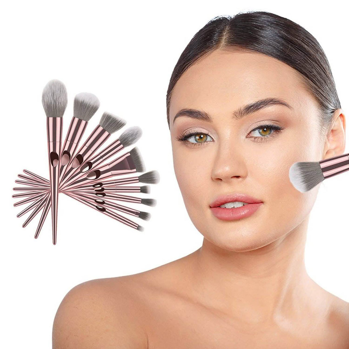 10-Piece: Metallic Premium Cosmetic Makeup Brushes Set