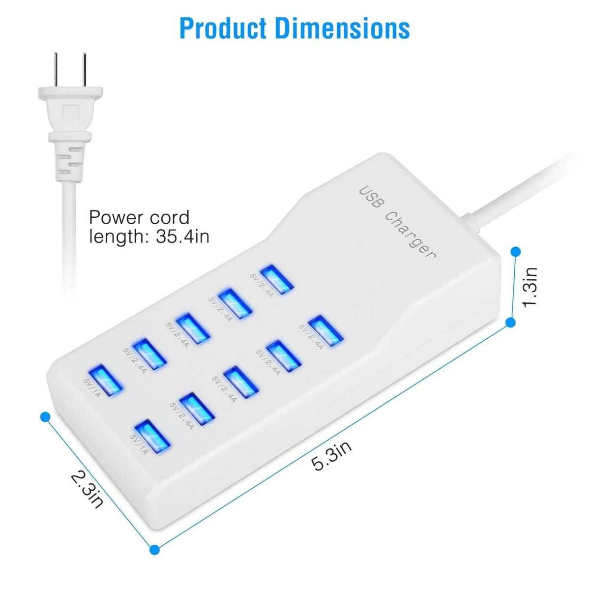 10-Ports 50W USB Wall Fast Charging Power Adapter