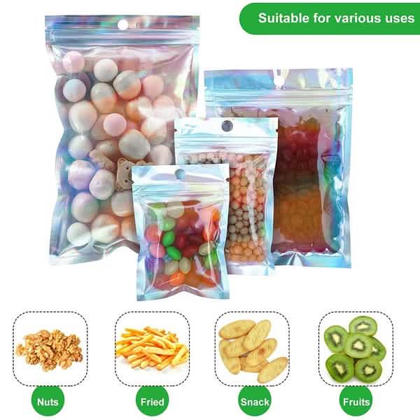 100-Pack: Resealable Holographic Foil Bags