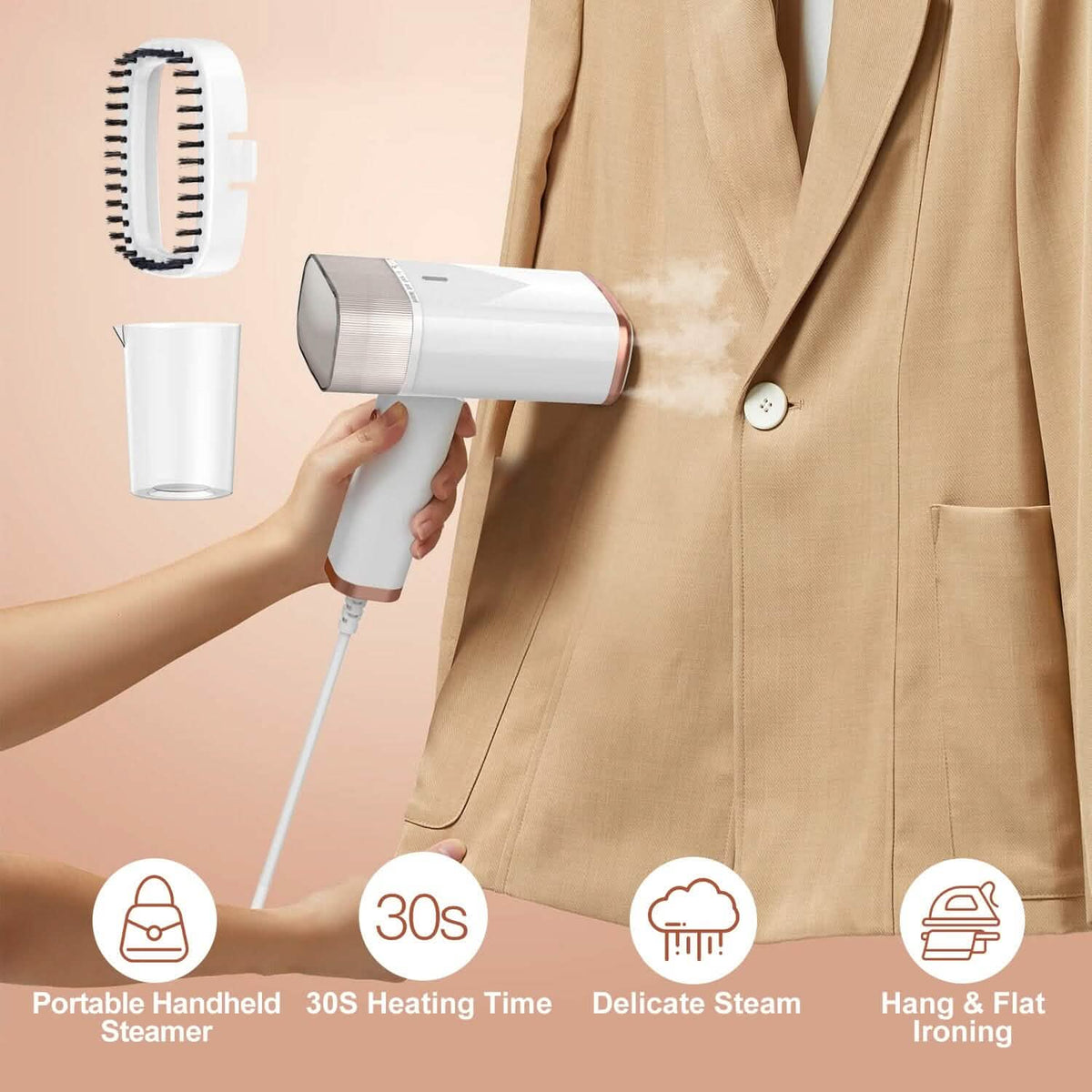 1000W Portable Handheld Clothes Steamer with Brush Foldable