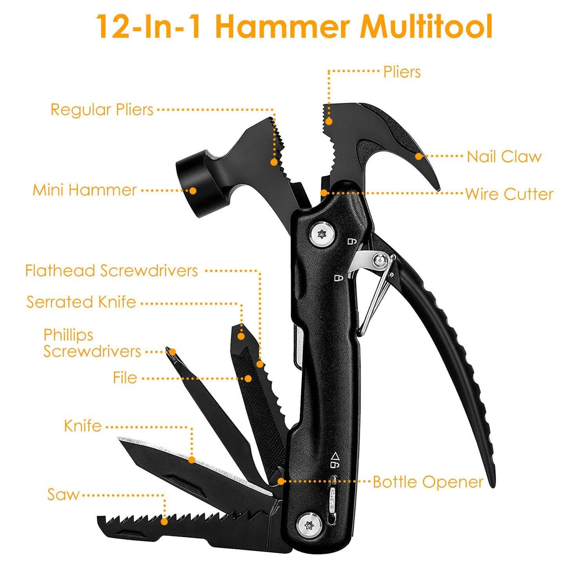 12-in-1 Stainless Steel Portable Hammer Multitool