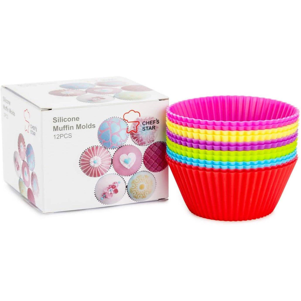 12-Piece: Chef's Star Silicone Baking Cups, Muffin Liners