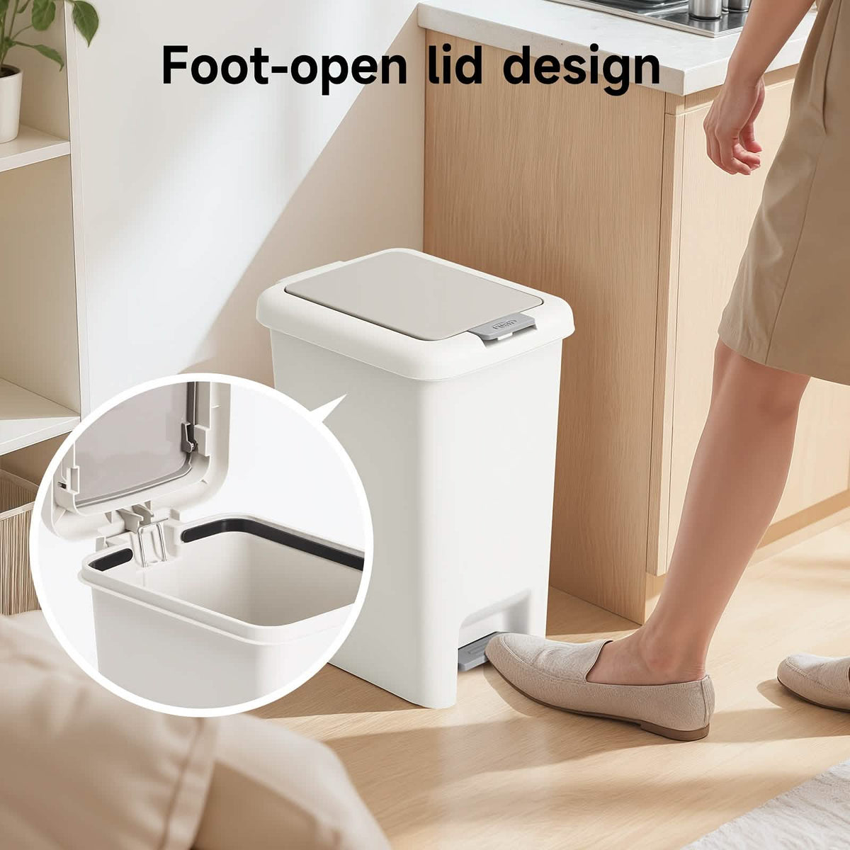 20L Oval Trash Can – Quiet Press-Top Lid with Foot Pedal