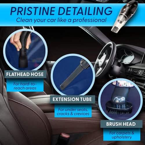 12V High Power Handheld Car Vacuum with 16Ft Cord, Attachments & Bag