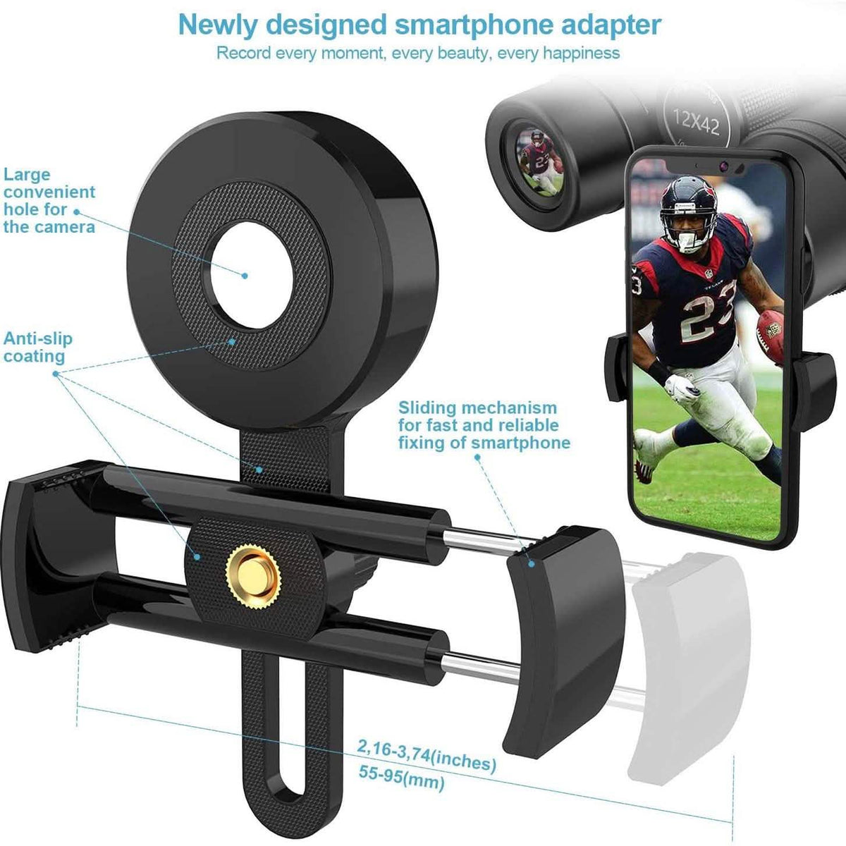 12x42 HD Binoculars for Adults with Universal Phone Adapter