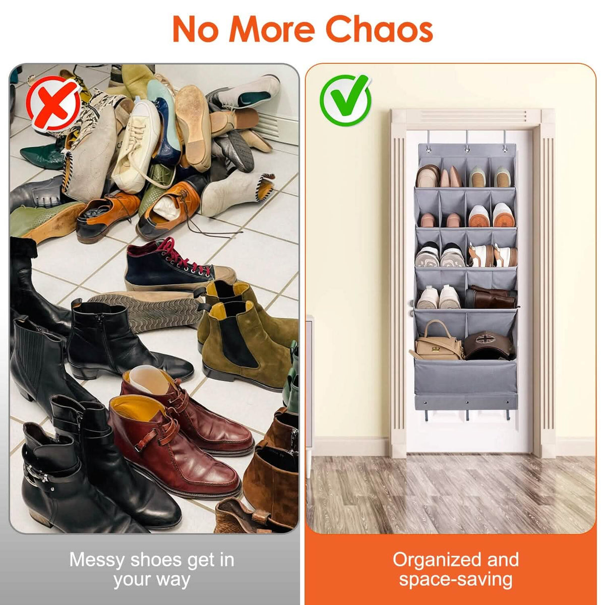 16 Pockets Over The Door Shoe Organizer 5 Tier with 6 Hooks
