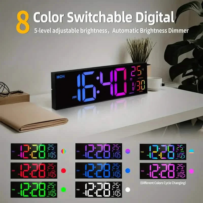 16.2" Large Display Digital Coloring Changing Wall Clock with Built-in Night Light