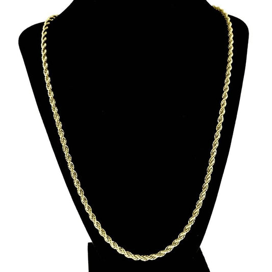 18K 3mm Solid Gold Rope Chain Necklace Men Women