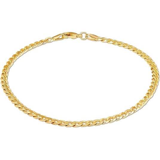 18K Gold Curb Cuban Link Chain Bracelet 8"