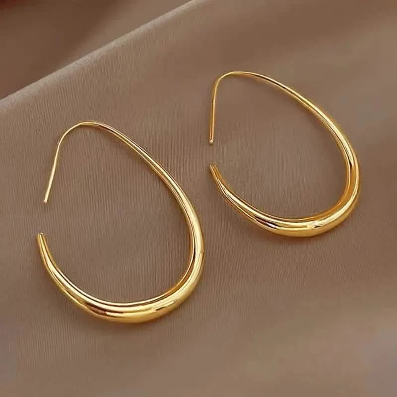 18K Gold Plated Glossy Minimalist Water Drop Design Hoop Earrings Copper
