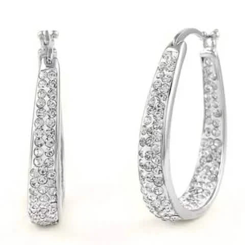 18K White Gold Inside Out Crystal Hoops Made With Crystals From Swarovski