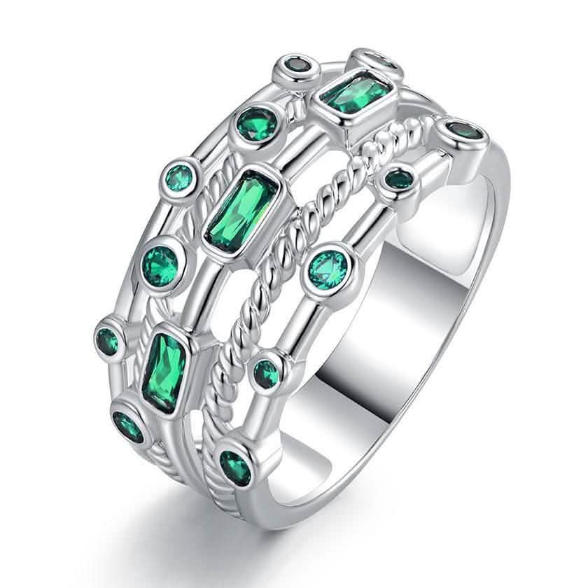 18K White Gold Plated 5 Layer Green Emerald Ring