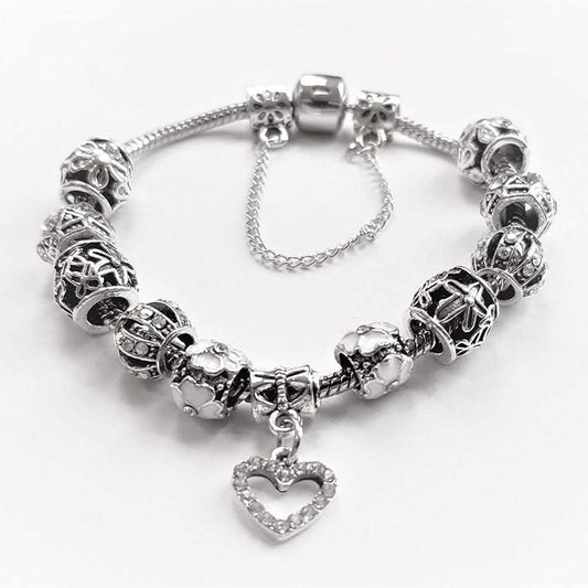 18K White Gold Plated Crystal Heart Charm Bracelet