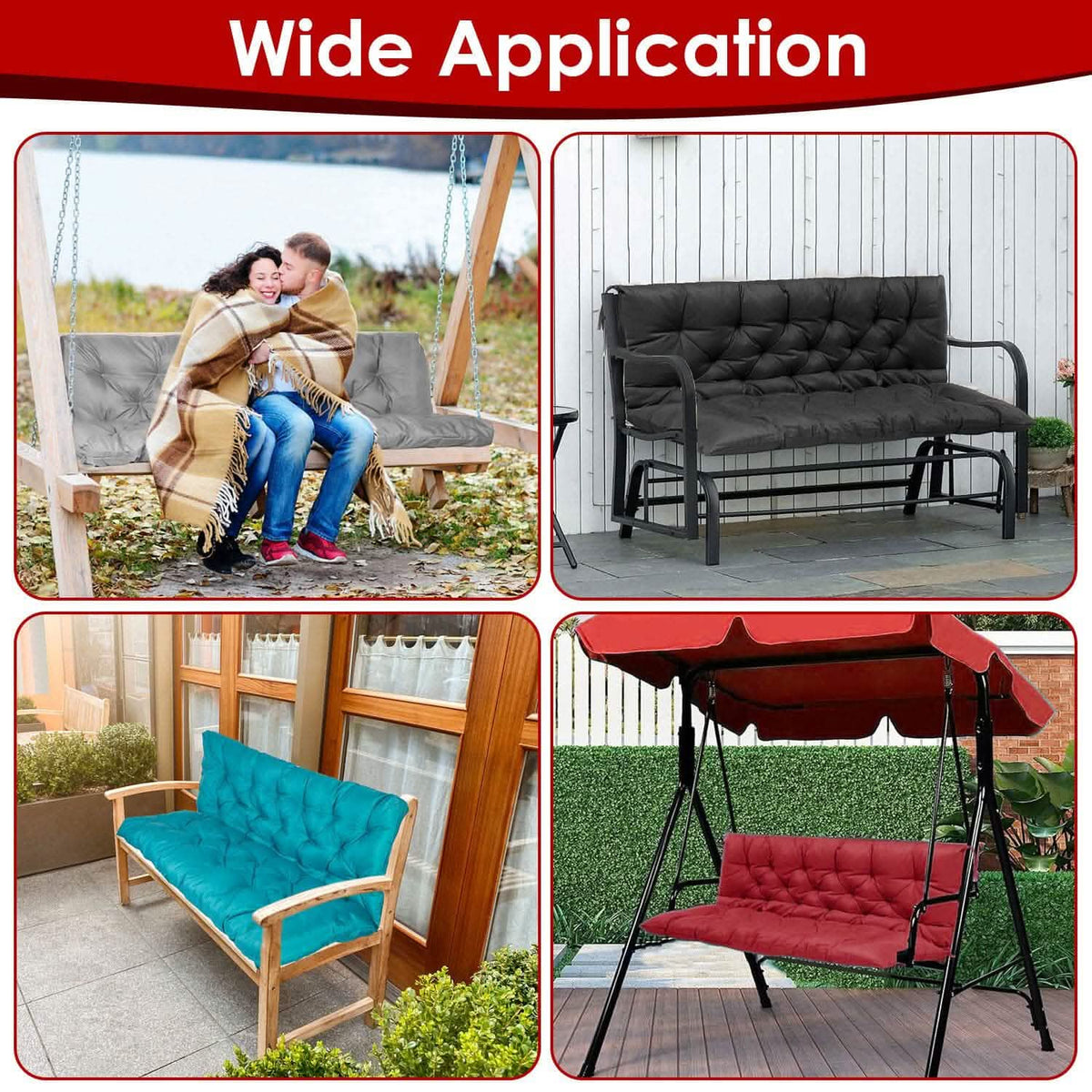 2-3 Seater Swing Cushion Replacement Swing Beach Pads with Backrest 8-Tie Straps