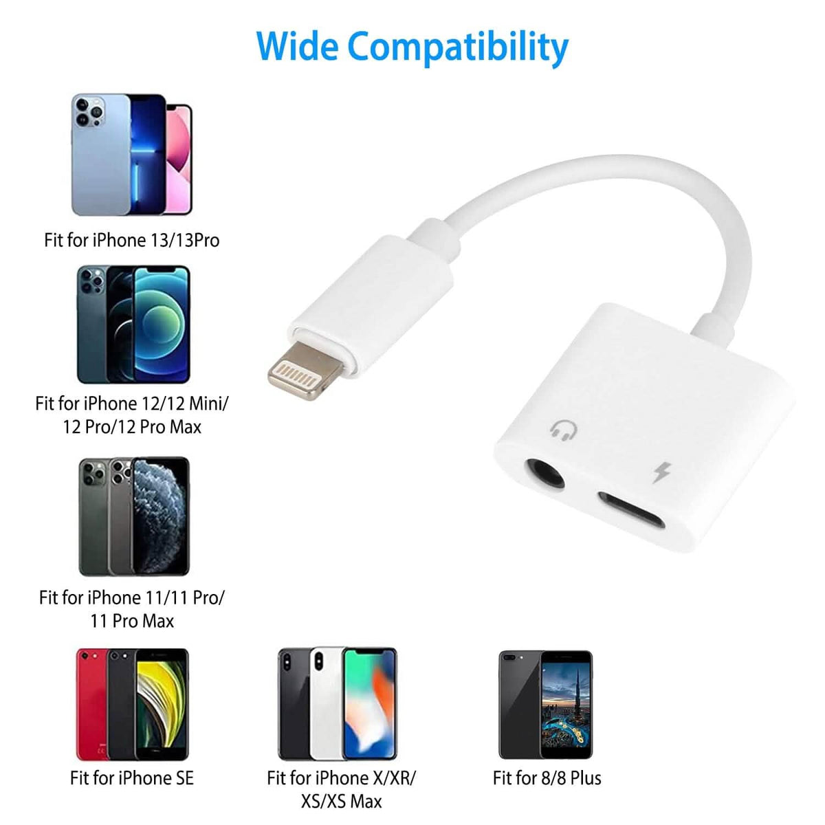 2-in-1 3.5mm Headphone Adapter Charger Audio Splitter Dongle